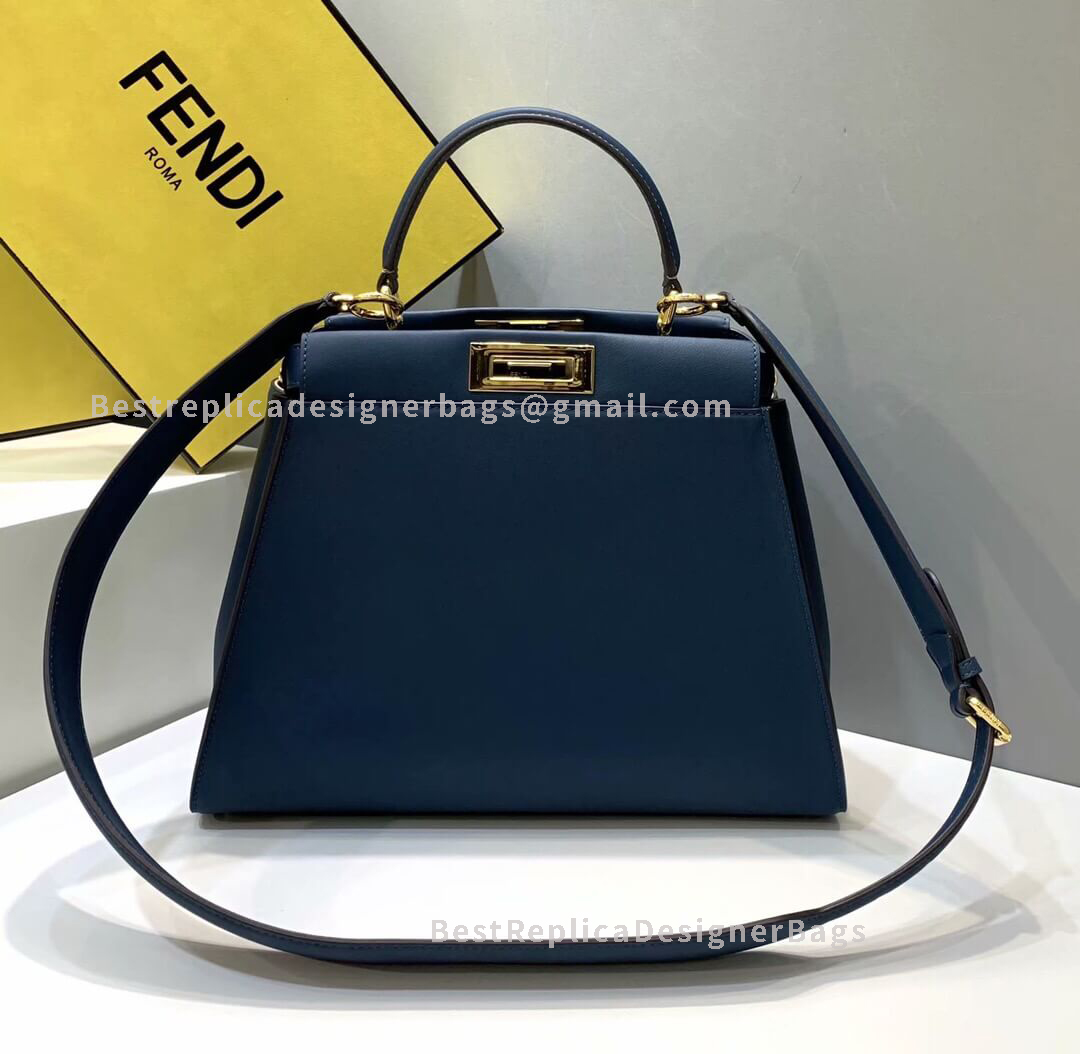 Fendi Peekaboo Iconic Medium Blue Leather Bag 2121M